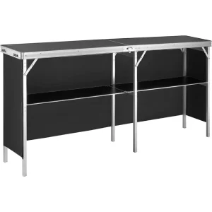 Portable Contemporary Commercial Metal Bar Table 6 Seater Foldable 77.95 X 15.16 X 34.65 Black Skirt Storage Shelf Indoor Events
