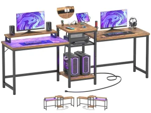 Portable Convertible 2 Person Large PC Desk Double Gaming Workstation Writing Study Table with Storage and Printer Stand