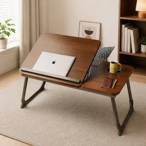 Portable Foldable Height Adjustable Laptop Table Wooden Bed Desk Computer Stand for Office Home Bedroom Study Work