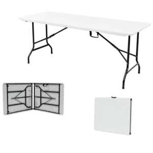 Portable Folding Plastic Picnic 6 ft Table Outdoor Camp Party Dining Tables Fold in Half Banquet Table with Handle
