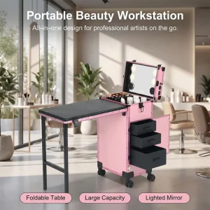 Portable LED Nail Table with Bluetooth & Storage Foldable Manicure Station for Salon&Home Use 3 Adjustable Lights