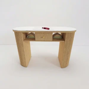 Portable Manicure Nail Desk Set Round Corner Wooden Color Salon Furniture for Manicure Tables