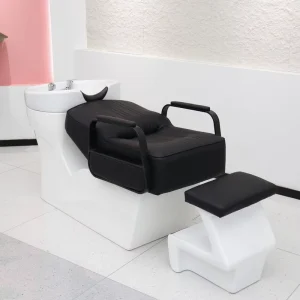 Portable Massage Shampoo Bed Waterproof Synthetic Leather Salon Backwash Chair with Adjustable Footrest