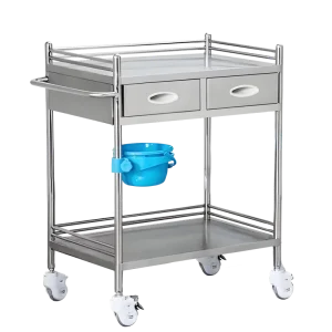 Portable Medical Stainless Steel Hospital Trolley with Silent Wheels and Drawer for Nursing