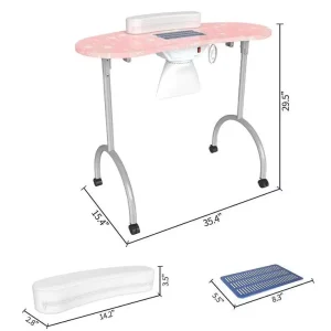 Portable Metal Manicure Table with Built in Nail Dust Collector Hand Rest Foldable Design for At Home Nail Services