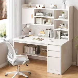 Portable Metal Wood Student Computer Desk Integrated Bookshelf Perforated Board for Home Office Children’s Learning