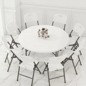 Portable Modern Lightweight Outdoor Folding Table 6ft White Plastic Round Tables and Chairs for Events Parties Hotel Use