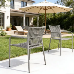 Portable Outdoor Dining Chair Aluminum + PE Rattan Rope Weaving Comfortable & Weather Resistant for Camping Backyard Hotel Use