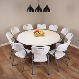 Portable Outdoor Foldable 6ft White Plastic Round Tables and Chairs for Hospital Dining Events Parties Stackable