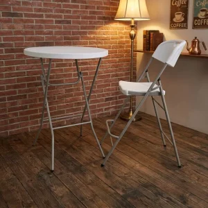 Portable Round White HDPE Bar High Folding Cocktail Table for Outdoor and Hotel Dining