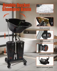 Portable Shampoo Basin Adjustable Height Salon Shampoo Basin Portable Black Plastic Wash Hair Basin