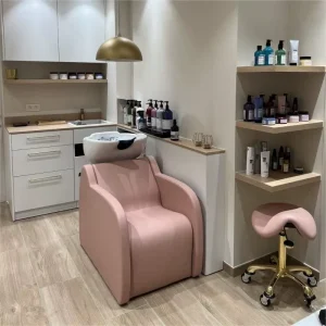 Portable Shampoo Bed with Tank Salon Shampoo Chair with Back Pink Shampoo Backwash Unit Bed with Rolling Stool