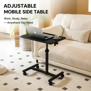 Portable Side Table Laptop Desk Sofa Bedside Table Height Adjustable Folding Home Office Small Table with Rollers