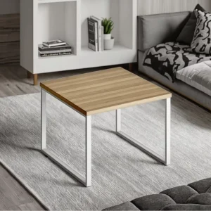 Portable Square Modern Coffee Table with Steel Frame and Dual Rods Structure MFC Wood Top Durable Living Room Furniture