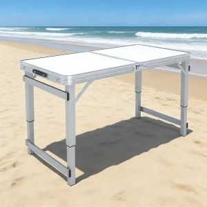 Portable White Rectangular Aluminum Outdoor Table and Chair Folding Set for Events