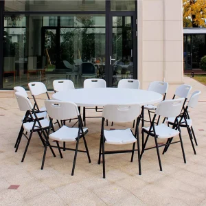Portable and Foldable Home Simple Round Table for Outdoor Stall Dining Small Table Restaurant Folding Table Set with 12 Chairs