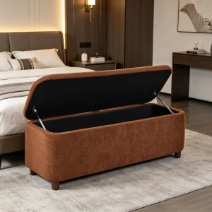 Pouf Orange Storage Bench Soft Modern Design Ottoman with Wooden Legs for Living Bedroom Children’s Room Hotel Use