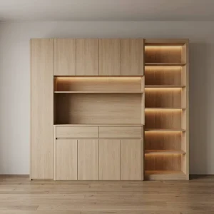 Pre Designed Modular Sideboard Modern Natural Wood Grain Buffet Cabinet Integrated Shelves Furniture