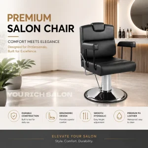Premium Adjustable Headrest Barber Chair Comfortable PU Leather Salon Chair Smooth Hydraulic Styling Chair for Hair Salon