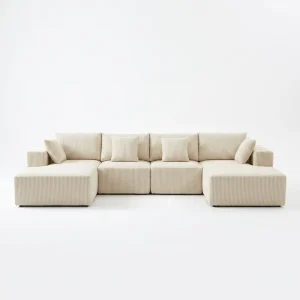 Premium Corduroy Fabric Vacuum Compressed Modular Sectional Sofa High Quality Modern Memory Foam Customizable Apartment Workshop