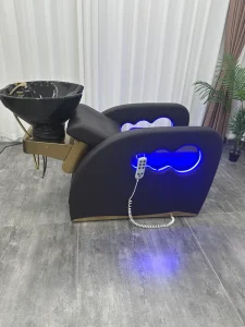Premium Electric Adjustable Modern Salon Shampoo Chair Semi Reclining Massage Chair Ceramic Black Waterproof