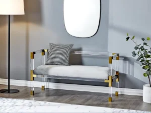 Premium Factory Square Acrylic Upholstered Bench with Comfortable Seat Cushion for Living Room Hotel & Apartment Use