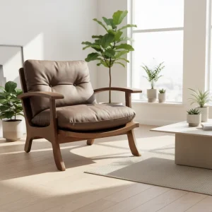 Premium Genuine Leather Lounge Chair with Solid Wood Legs European Design Ergonomic for Villa Outdoor Apartment Dining Hotel Use