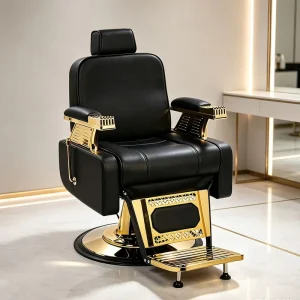 Premium Gold Base Reclining Heavy Duty Professional Men’s Grooming Station Styling Barber Chair