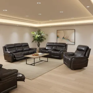Premium Leather 7 Seater Manual Recliner Sofa Set Durable 3+2+1+1 Sectional Furniture for Spacious Living Room