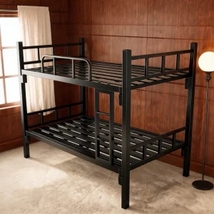 Premium Modern Full Size Black Bunk Bed Ladder Rail Design Iron Keel Screwless Assembly Wire Mesh Base No Plywood Student