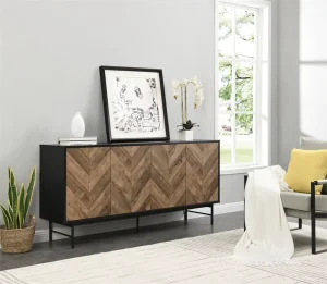 Premium Modern Living Room & Dining Sideboard MDF Wood Panel Storage Cabinet 3 Drawers V-shaped Sticker for Hotel Bedroom Use