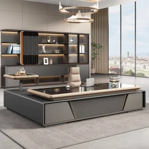 Premium Modern Office Table Executive L Shaped Boss Desk with Cabinet for CEO Manager One Stop Office Furniture Collection Set
