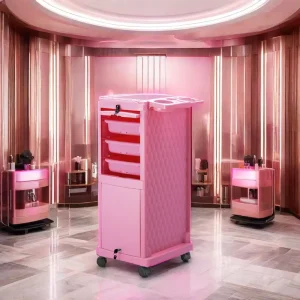 Premium Plastic Traditional Design Lockable Salon Trolley with Wheels and 5 Drawers for Hair Stylist