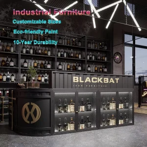 Premium Quality Wood Tabletop Wrought Iron Industrial Style for Wine Bar Tasting Room Bar Counter