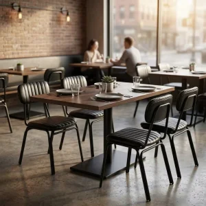 Premium Restaurant Dining Table Chair Set Upholstered Seating Metal Frame Wood Top Cafe Furniture Durable