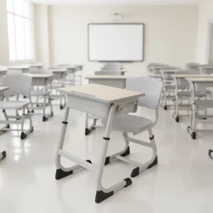 Premium School Furniture Desk and Chair Set with Wooden Top and Metal Frame for Classroom Study Use