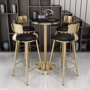 Premium Strong Gold Metal Bar Table and 4 White Upholstered Stools for Living Room Bedroom Use Chic Functional Design