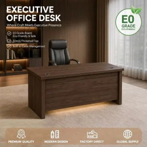 Premium Walnut Wood Pattern Executive Desk Integrated Storage Pedestal Manager Table Factory Direct Price