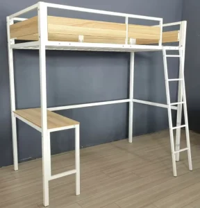Premium White Metal Loft Bed With Study Desk Modern Space Saving Loft Bed for Kids Adults Dormitory Apartment Furniture