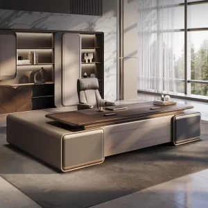 Premium Wood Veneer Modular Healthy Modern L Shaped Executive Desk CEO One stop Commercial Furniture Solution Set Office
