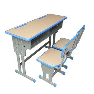 Primary Secondary High School Furniture Adjustable Metal Double Seat Table Classroom Two Seater Wooden Student Desk and Chair