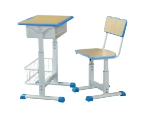 Primary Study Modern Standard Ergonomic Adjustable Height Metal Frame Wooden School Classroom Single Student Desk Chair Set