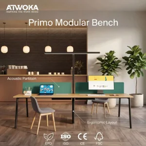 Primo Paired Office Desk Workstation with Screen Panel and Cabinet for Shared Workspace