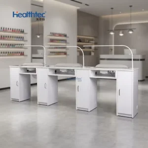 Professional 3 Seat Nail Table Manicure Station with Storage Drawers for Nail Tech Salon