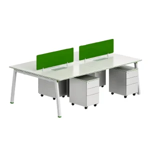 Professional 4 Seater Linear Office Workstation with Privacy Screen Acoustic Benching Desk for Coworking Space Furniture