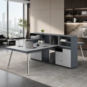 Professional 4 Seater Office Desk with Shared Storage Units Modern Team Workstation High Partition Multi Person Office Desk