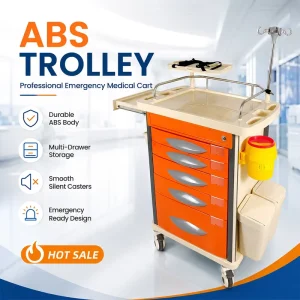 Professional ABS Emergency Trolley Medical Crash Cart with Storage Drawers for Hospital ICU Nursing and Clinical Use