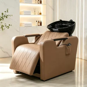 Professional Beauty Salon Furniture Ceramic Basin Electric Adjustable Shampoo Chair Modern Head Spa Washing Chair with Massage