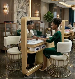 Professional Beauty Salon Nail Desk Solid Wood Manicure Table and Chair Set Manicure Furniture Luxury Table Nails Manicure