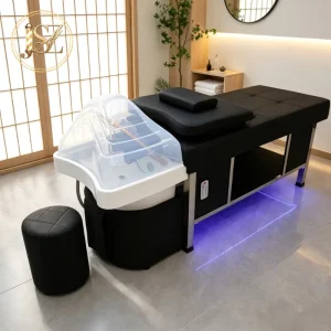 Professional Beauty Salon Sink Hair Washing Chair Black Thai Massage Table Water Therapy Japanese Head Spa Bed with Light